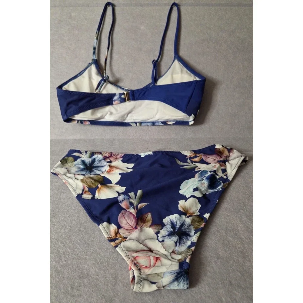 CUPSHE Blue Floral Bikini Set Women's Size S Asymmetrical One Shoulder 2 Pc NWT